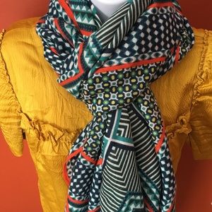 Banana Republic geometric scarf-navy, orange, teal